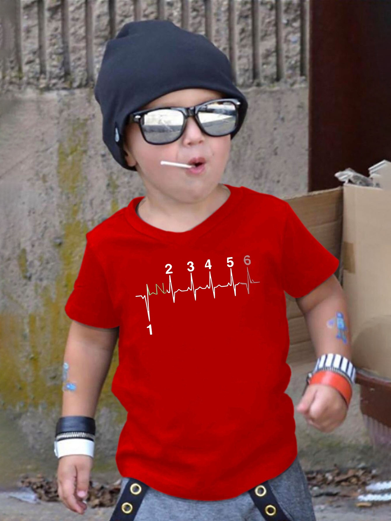 Motorcycle Gear Outfit - Kaos Anak dengan Grafis Detak Jantung